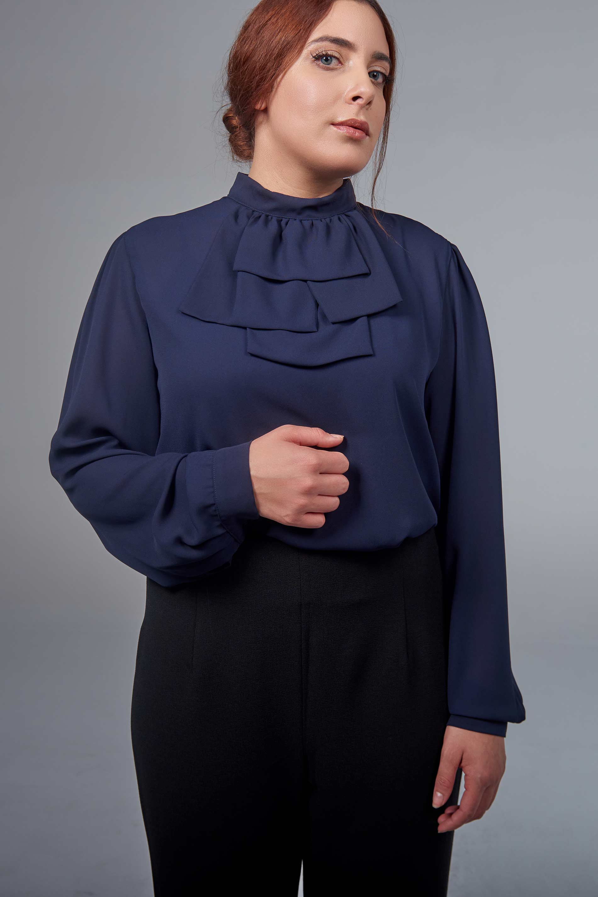 Blue long-sleeve blouse