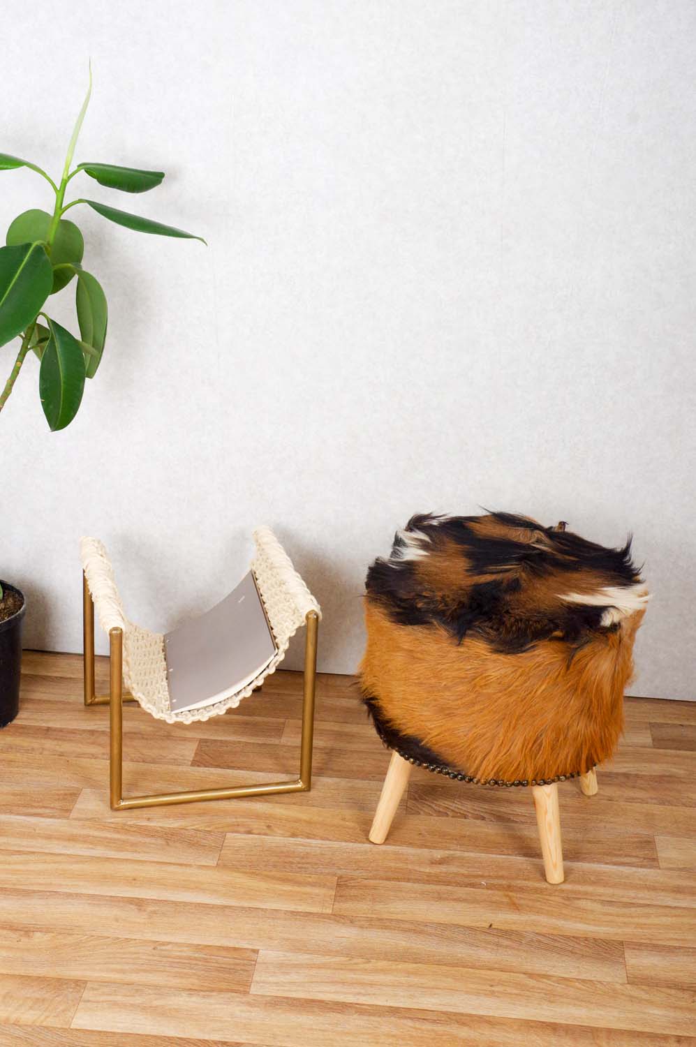 REAL NATURAL LEATHER STOOL