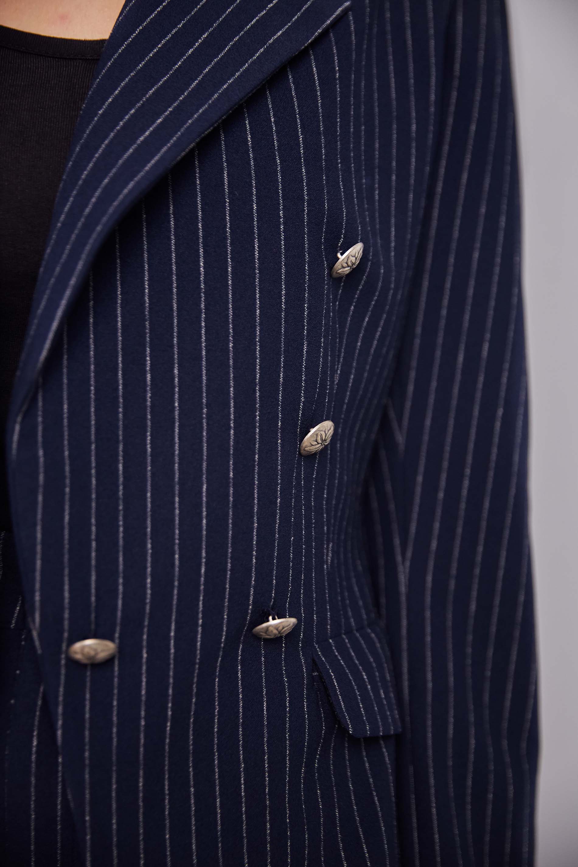 Pinstriped double breasted blue blazer