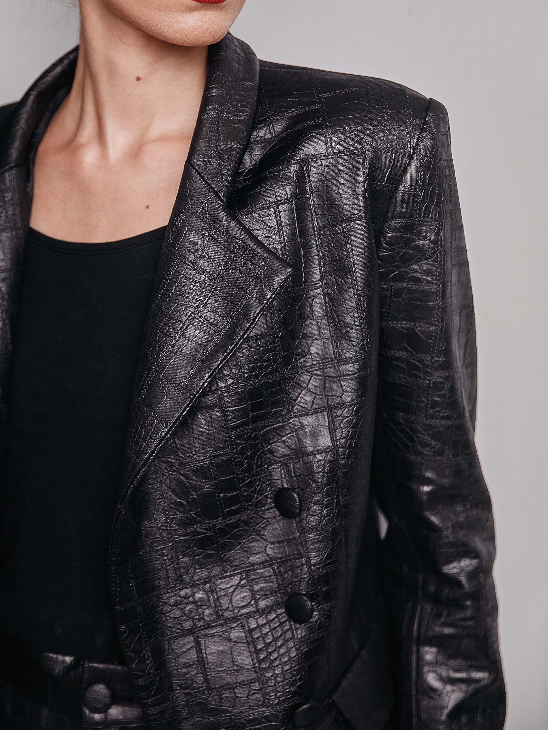 Textured double breasted blazer and Textured black pant look