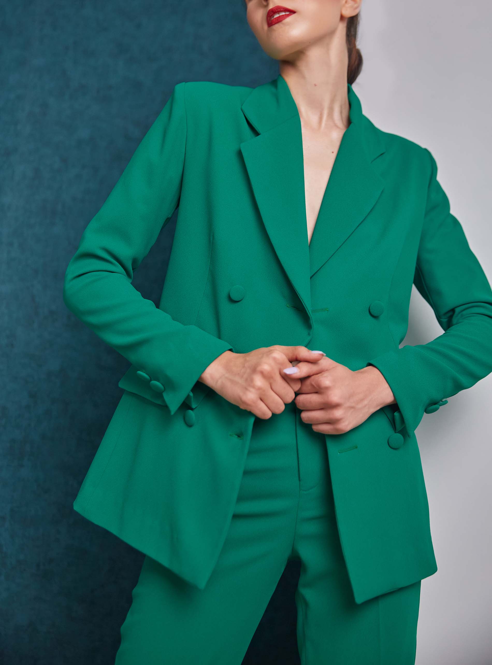 Tailored double breasted green blazer
