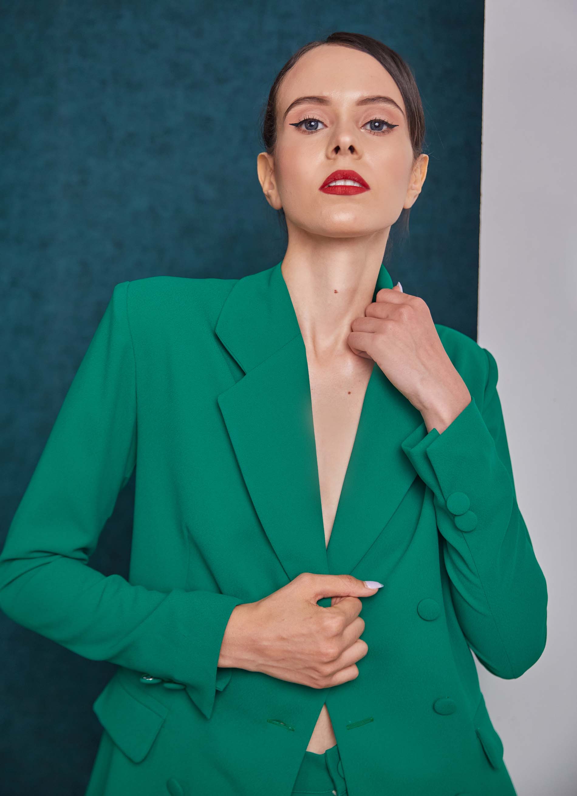 Tailored double breasted green blazer