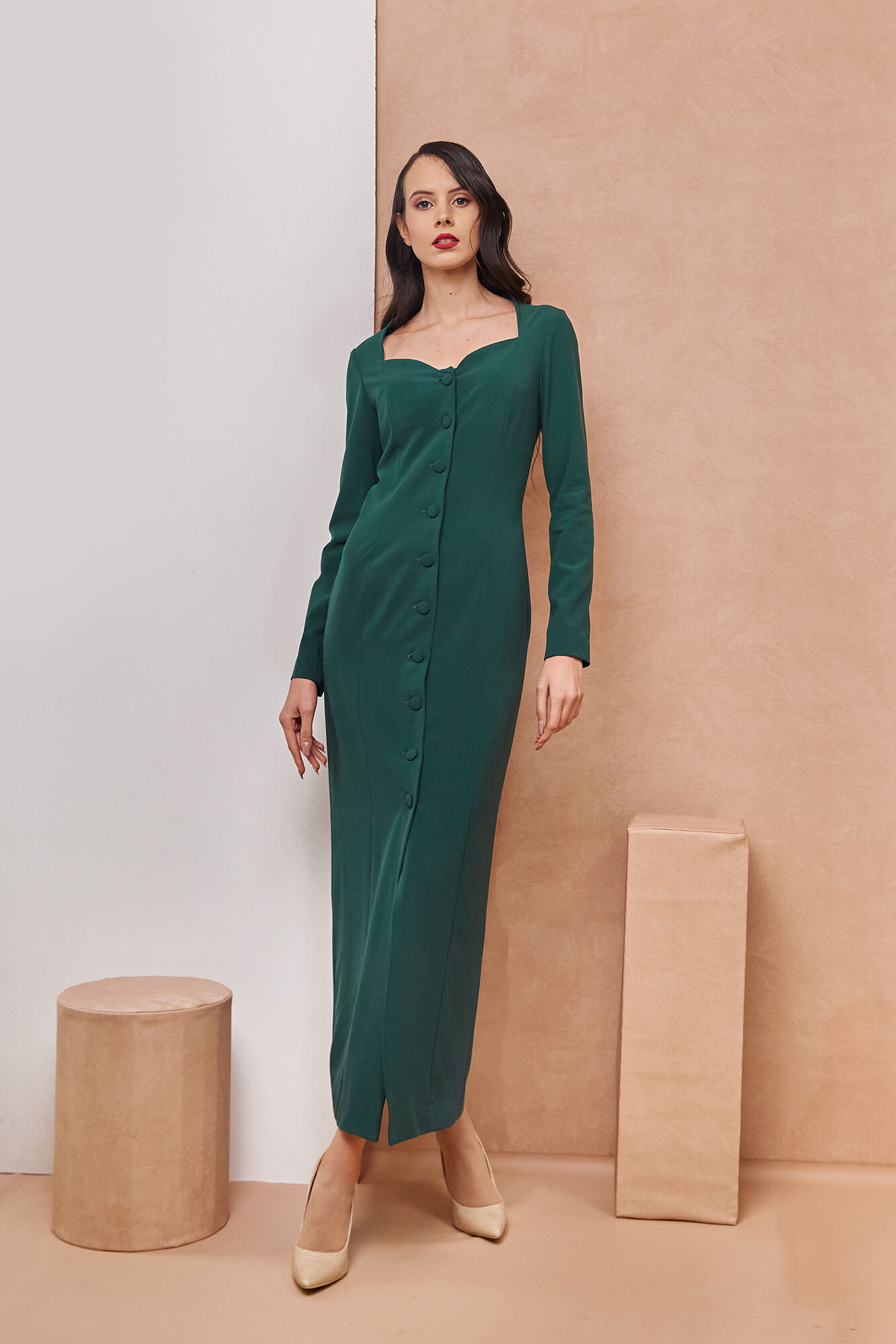 Green Cady Lined Dress
