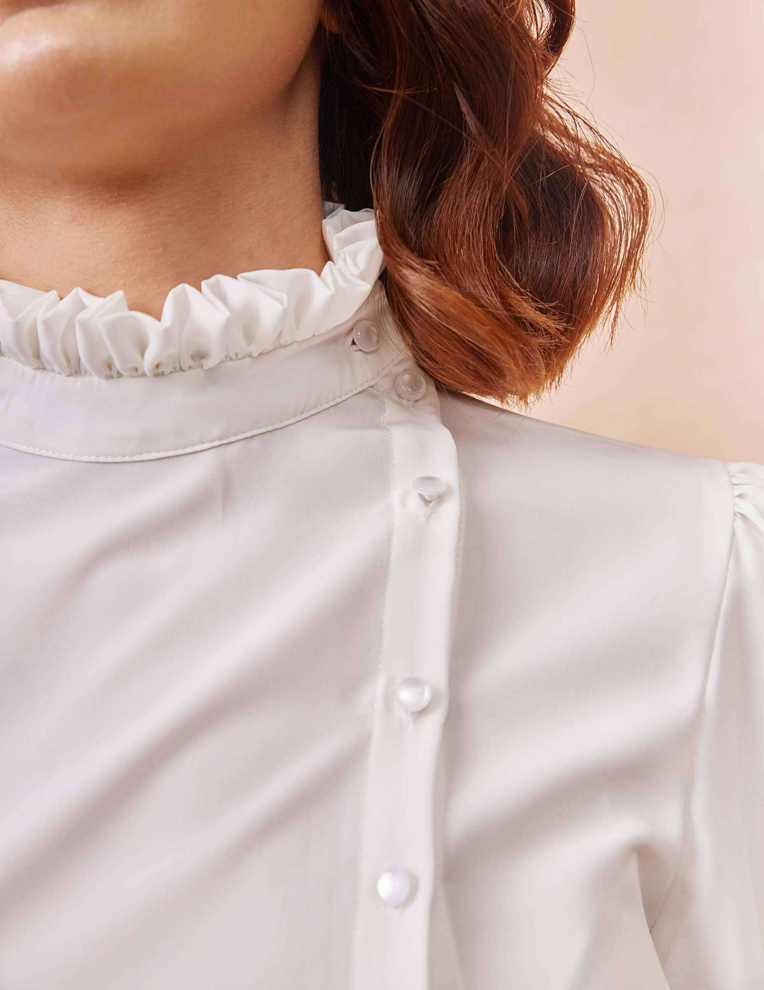 High Collar Side Button White Shirt