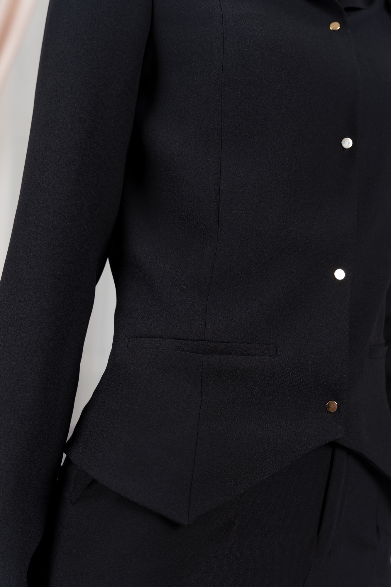 Black Cropped Jacket With Golden Button