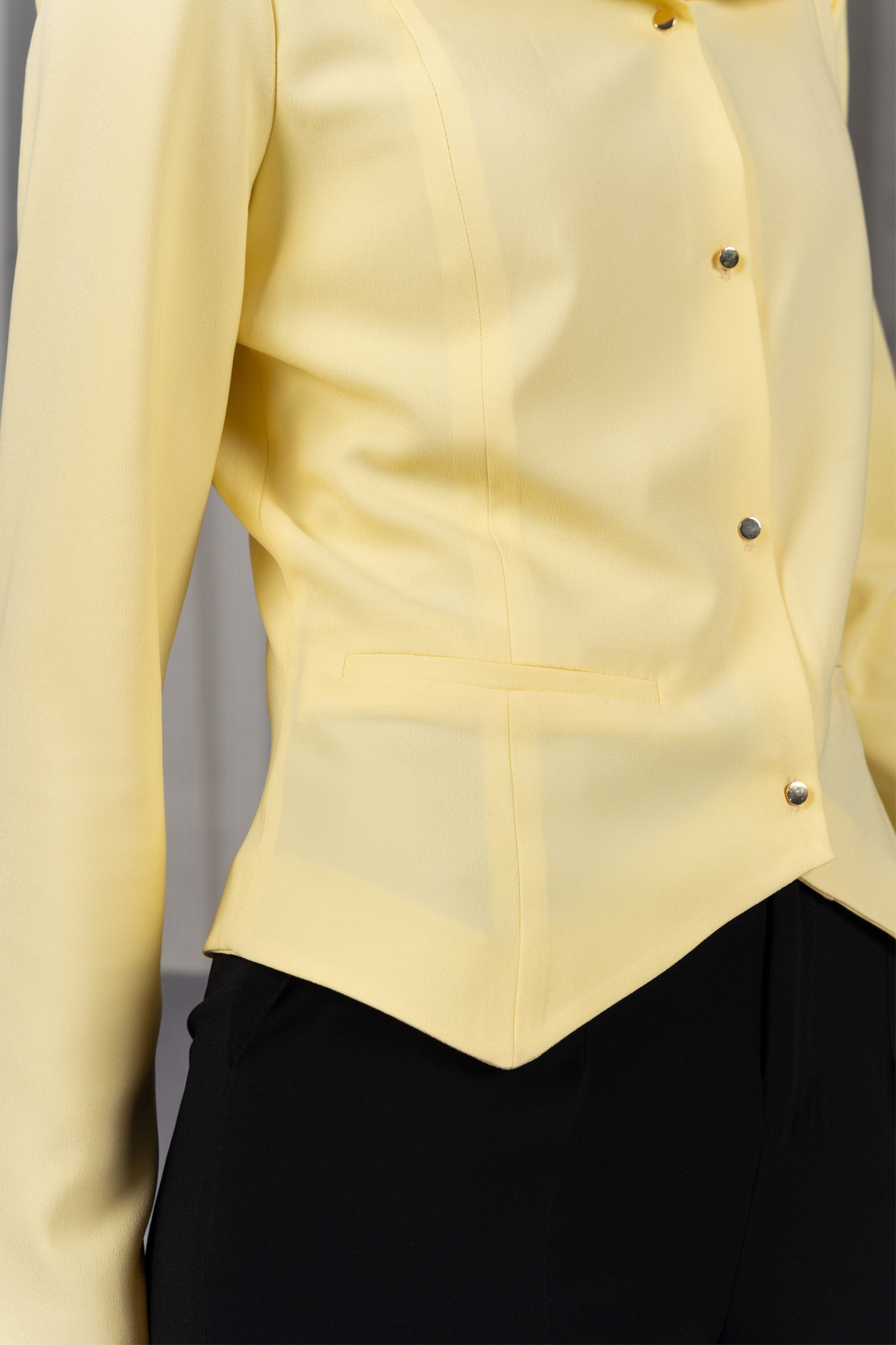 Yellow Cropped Jacket With Golden Button