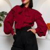 Bow Neck Ruffled Red Shirt