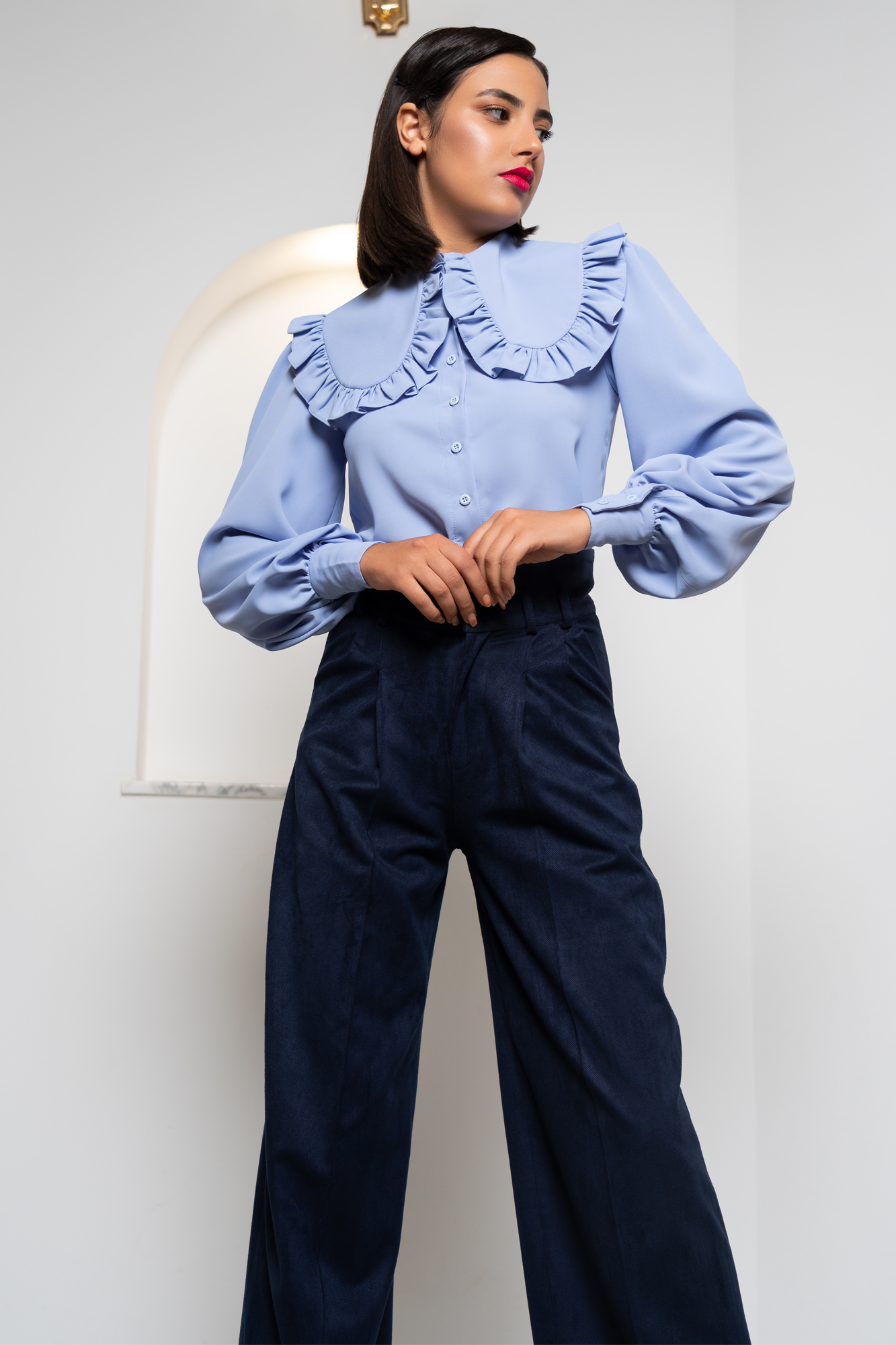 Glamorous Shirt In Blue With peter pan frill collar