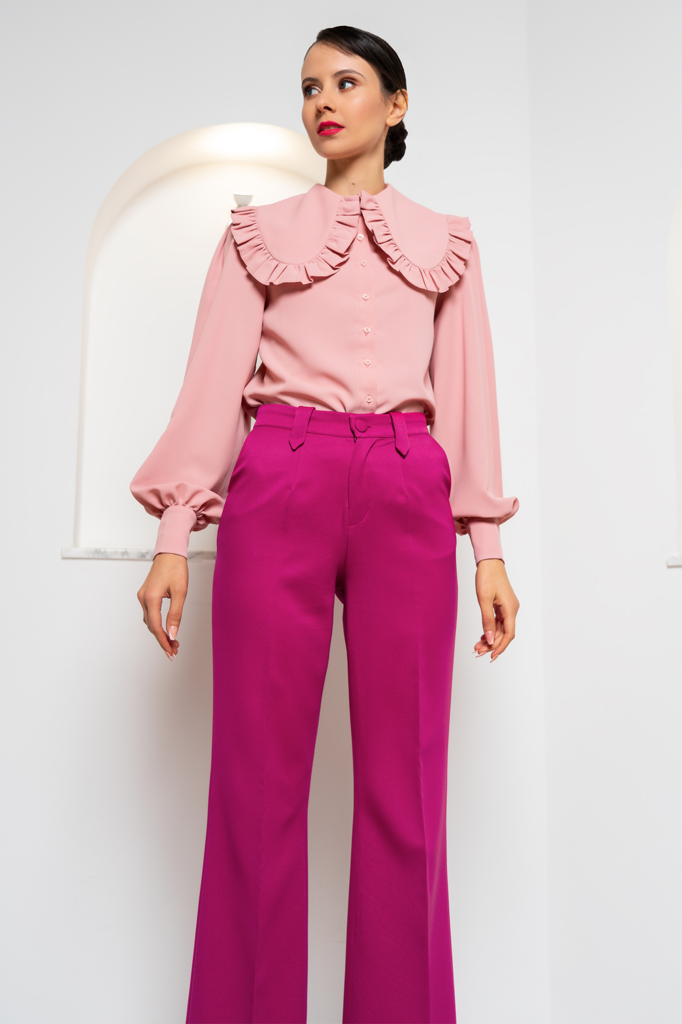 Glamorous Shirt In Pink With peter pan frill collar