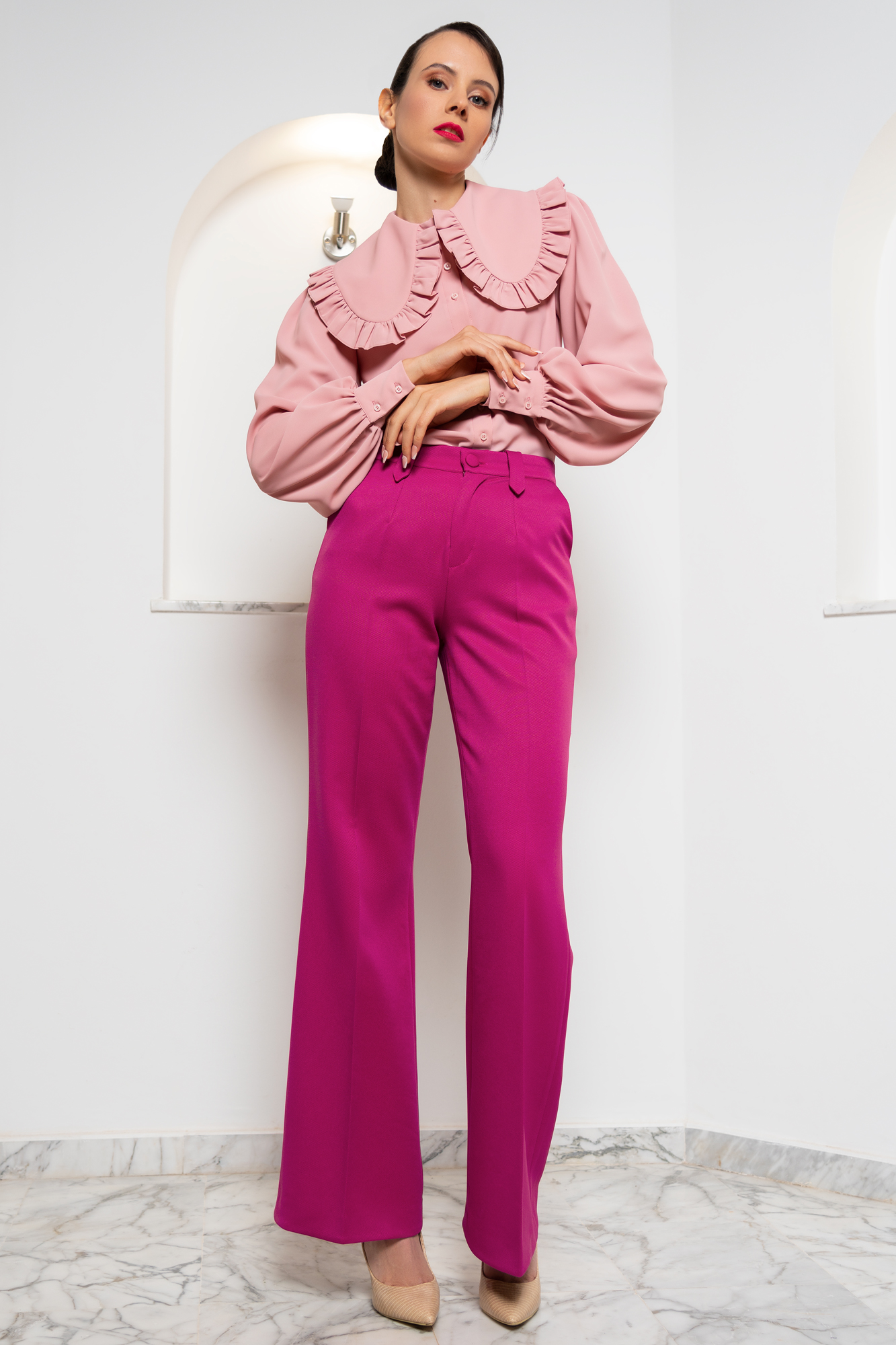 Glamorous Shirt In Pink With peter pan frill collar