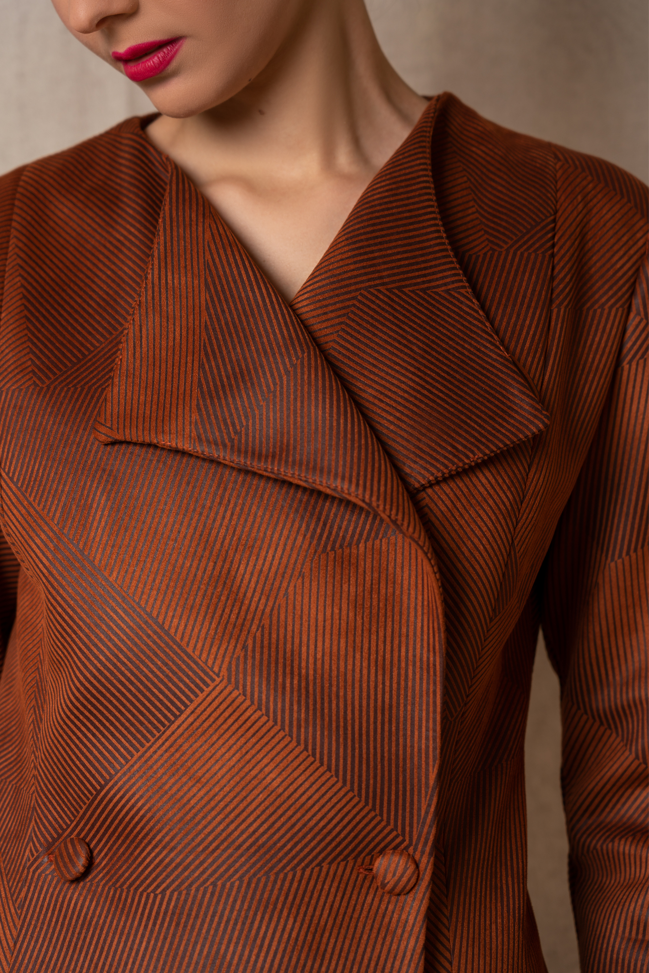 Textured Double Breasted Tobacco Brown Dress