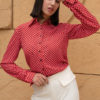 Classy Geometric Print Formal Red Shirt