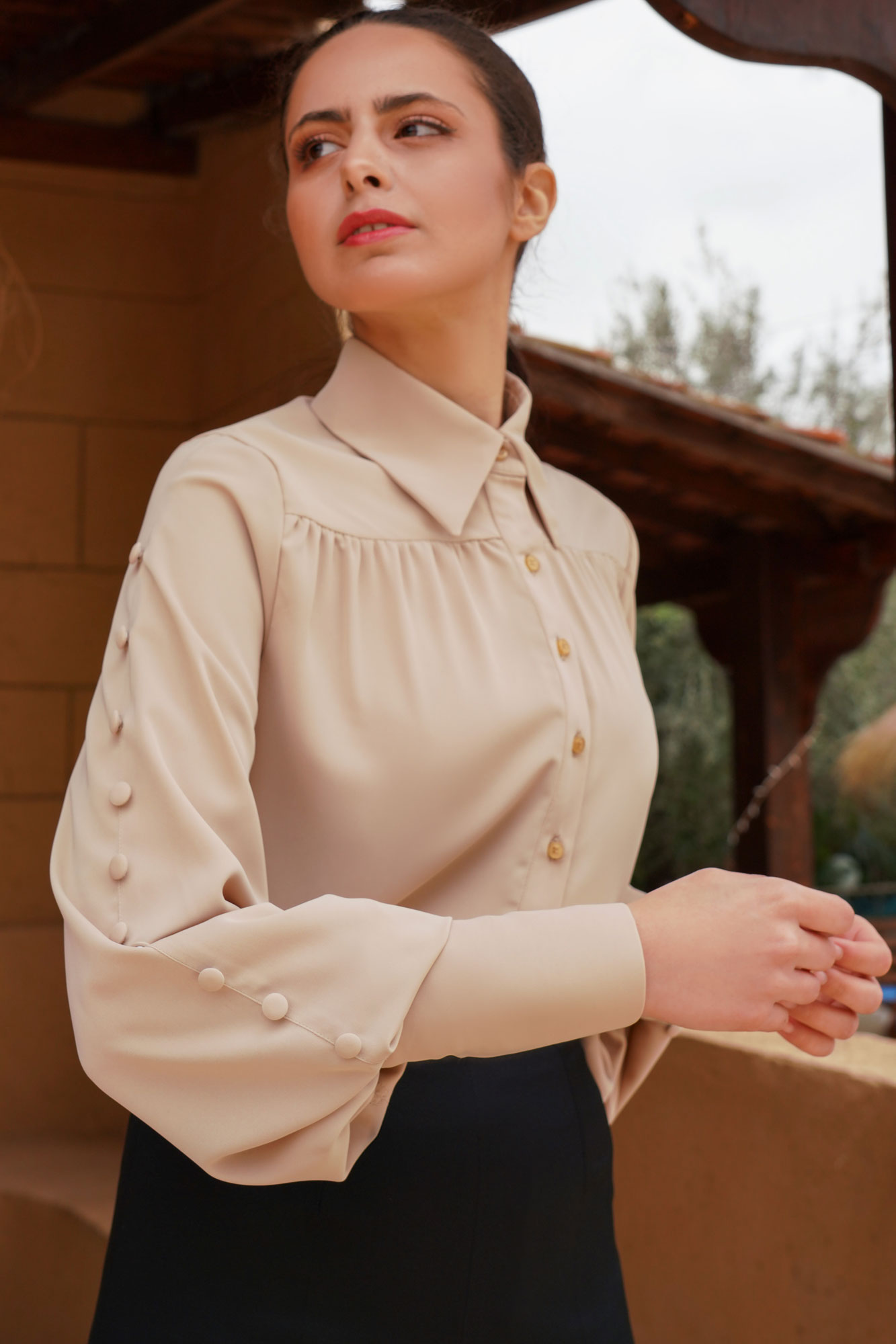Ivory Puff Sleeve Shirt With Buttons