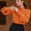 Orange Puff Sleeve Shirt With Buttons