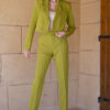 Stitched Pleat High-Rise Green Pants