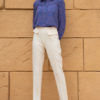 Stitched Pleat High-Rise White Pants With Flap Pockets