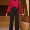 Two Pieces Red Shirt With Buttons And Black Pants